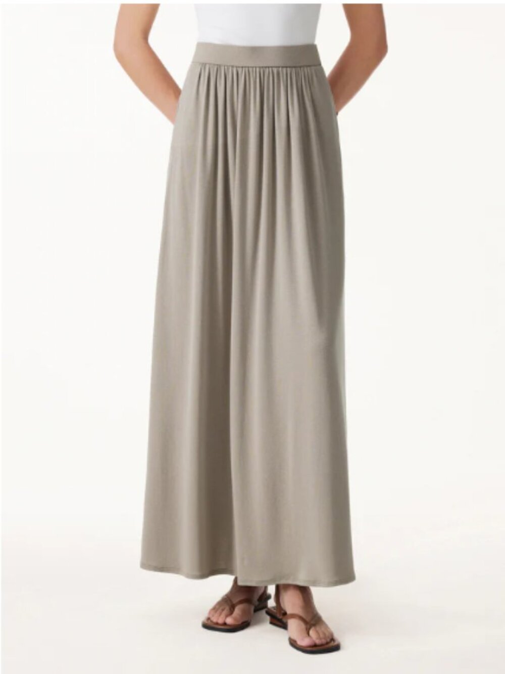 OGL Soft Linen Knit Gathered A-Line Maxi Skirt with Pockets - Picture 3 of 3